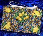 POSITANO clutch vegan leer Made in Italy handbeschilderd in oceaanblauw met citroenen