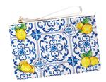 SICILIE clutch vegan leer Made in Italy handbeschilderd met kleurrijk keramiek motief en citroenen