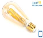 Kooldraadlamp E27 6W WiFi CCT 2700K-6500K | ST64 - warmwit - daglichtwit LED ~ 806 Lumen - amber gla