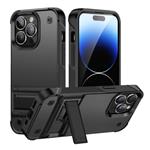 iPhone 14 Pro Max Armor Hoesje met Kickstand - Shockproof Cover Case - Zwart