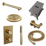 Regendoucheset Inbouw Brauer Gold Carving Thermostatisch 20cm met 3-Weg Omstelling, Wandarm en Staaf