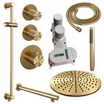 Regendoucheset Inbouw Brauer Gold Carving Thermostatisch 30cm met Wandarm, Glijstang en Handdouche S