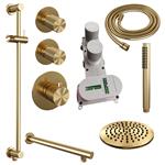 Regendoucheset Inbouw Brauer Gold Carving Thermostatisch 20cm met Wandarm, Glijstang en Handdouche S