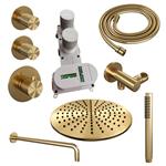 Regendoucheset Inbouw Brauer Gold Carving Thermostatisch 30cm met Gebogen Wandarm en Handdouche Staa