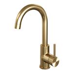 Wastafelmengkraan Brauer Gold Carving Coldstart Opbouw Hoog Gebogen Ronde Hendel Geborsteld Goud PVD