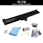 Mat Zwarte RVS Douchegoot Muurflens met uitneembaar sifon 80x7cm 6,7cm diep Mat Zwart