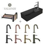 Salenzi Fonteinset Spy 45x20 cm Mat Zwart (Keuze uit 8 kranen in 4 kleuren)