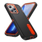 iPhone 14 Pro Max Armor Hoesje met Kickstand - Shockproof Cover Case Zwart Oranje