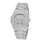 Full Diamond Luxe Horloge voor Heren - Roestvrij Staal Kwarts Uurwerk met Opbergdoosje Zilver