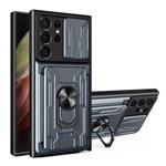 Samsung Galaxy S21 FE - Card Slot Hoesje met Kickstand en Camera Slide - Magnetische Pop Grip Cover 