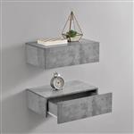 Wandplank met lade set van 2 zwevend 46x30x15 betonkleurig