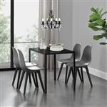 Eethoek Delft glazen eettafel met 4 stoelen zwart en grijs