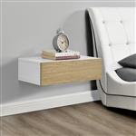 [en.casa] Wandplank met lade 50x24x12cm - wit en houtlook