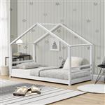 Kinderbed met bedbodem grenen huisbed 90x200 cm wit