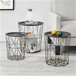 Bijzettafel metaal set van 3 met afneembaar tafelblad zwart