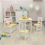 [en.casa] Kindertafel Lousame met 2 stoelen en 1 bank hout en wit
