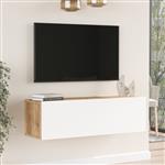 [en.casa] Tv-meubel Lapinlahti 100x31,5x29,5cm houtkleurig en wit