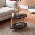 [en.casa] Salontafel Højreby 43x70x44 cm ovaal marmer zwart houtkleurig