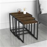 [en.casa] Bijzettafel set van 3 Sunnfjord zwart en eiken antiek