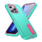 iPhone 14 Plus Armor Hoesje met Kickstand - Shockproof Cover Case Turquoise