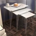 [en.casa] Bijzettafel Samsø set van 3 wit en zilverkleurig