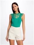 Short-sleeved t-shirt with lace 232-Ding Green