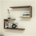 [en.casa] Wandplank Årslev set van 2 walnootkleurig