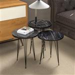 [en.casa] Bijzettafel Ry set van 3 rond marmer zwart en zwart