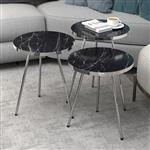 [en.casa] Bijzettafel Sakskøbing set van 3 rond marmer zwart en zilverkleurig