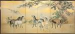 Kawabe Kakyo (1844-1928) - Byobu kamerscherm - A very unusual and gorgeous six panel byobu ?? foldin