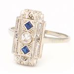 No reserve - 18 karaat Witgoud - Ring - 0,07 ct Diamant - Saffier 0.10 ct