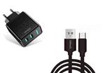DrPhone Kevlar Pro® - 2 Meter TPE USB-C Kabel + 2 Poorten Thuislader - Voor Type-C Aansluiting (Tabl