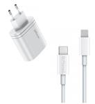 DrPhone - ICON - 36W - 2 Poort Oplader - USB-C + 1 Meter USB-C Naar Lightning Kabel 5V - Voor Apple 