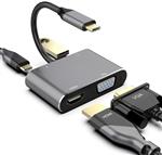 DrPhone CHX2 - 4 in 1 Adapter USB-C naar HDMI & VGA - 4k 3840*2160P / 60Hz +PD 87W & USB 3.0 – Grijs