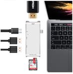 DrPhone 6-in-1 Type-C Hub - USB-C Thunderbolt3 (40 Gb) /USB-C(5 Gb) naar 4K HDMI, 2 x 3.0-USB/SD/Mic