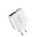 DrPhone - Thuislader 3 poorten USB-oplader 2.4A Smart Fast Charge Lader met LED-display - Wit