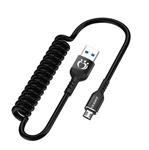 Olesit Intrekbare Micro USB Flexibele Elastische Koord Snel Lader – 3.0A – 150 CM – Zwart / Zilver