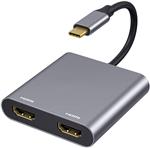 DrPhone PD9 USB C naar Dubbele HDMI-adapter - 4K@ 30HZ - 2 in 1 USB-C HDMI HUB - Grijs