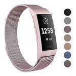 DrPhone Fitbit Charge 3 / Charge 3 SE Magnetische Milanese Armband - RVS Horlogeband - Maat L - Rose