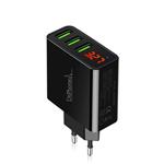 DrPhone Thuislader 3 poorten USB-oplader 2.4A Smart Fast Charge Lader met LED-display real-time stat