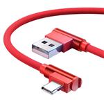 DrPhone Type-C Dubbele 90° Haakse Gevlochten 3A kabel - Datasynchronisatie & Snel opladen – Zwart/Ro