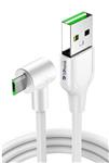 DrPhone D10 - 90° Haakse Micro USB oplaadkabel - 3A Super charge - 1 Meter - Wit