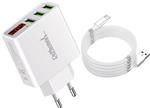 DrPhone AS2 - USB-C 3A Kabel Magnetisch - 1 Meter + Thuislader 3 poorten USB - Fast Charge Lader LED