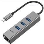DrPhone RJ2 - USB Type-C  to Gigabit Ethernet Adapter - Plug and Play -  3 USB 3.0 poorten - Zilver