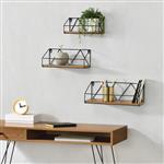 Wandrek Kolding set van 3 zwart en houtkleurig