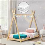 [en.casa] Kinderbed Vimpeli tipi met matras bamboe 70x140 cm houtkleurig