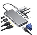 DrPhone MD4 - 12 in 1 Multipoort Hub Adapter - 3 Schermen + Poorten Uitbreiden - USB-C naar HDMI/VGA