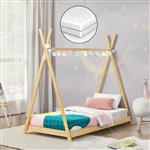 [en.casa] Kinderbed Vimpeli tipi met matras bamboe 80x160 cm houtkleurig