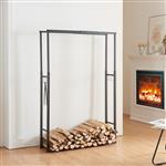 [en.casa] Brandhout rek Kasan houtopslag verstelbaar 100-150x40-65x25 zwart