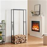 [en.casa] Brandhout rek Kasan houtopslag verstelbaar 100-150x60-100x25 zwart